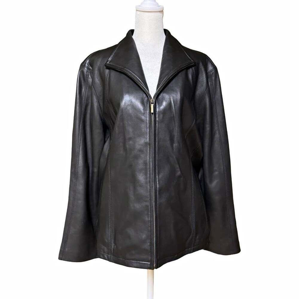 Nine West Women’s 2XL Black Genuine Leather Zip Front Jacket XXL